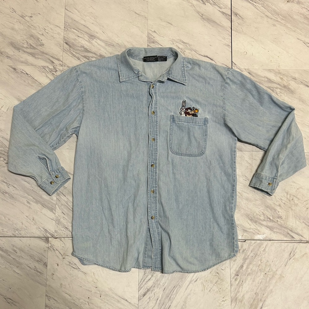 Vintage loony toons Light Blue Denim Men's Shirt